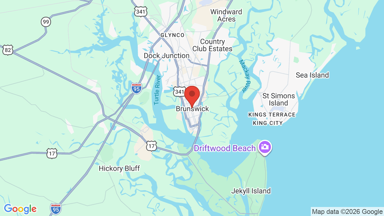 Map of Brunswick, GA — J&J Septic Waste Services LLC service area