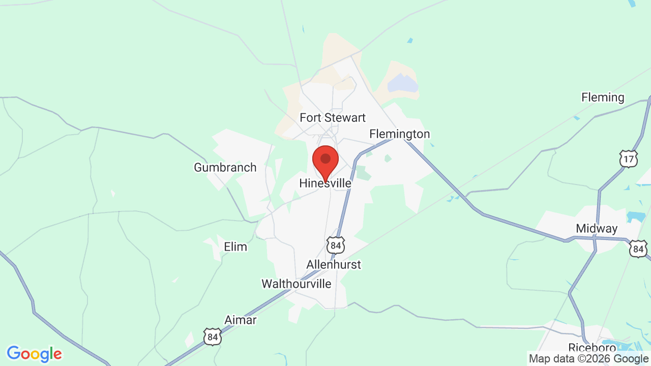 Map of Hinesville, GA — J&J Septic Waste Services LLC service area