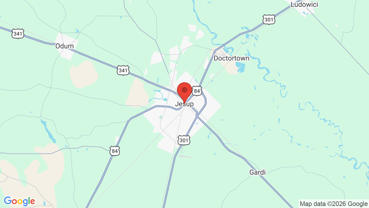 Map of Jesup, GA — J&J Septic Waste Services LLC service area