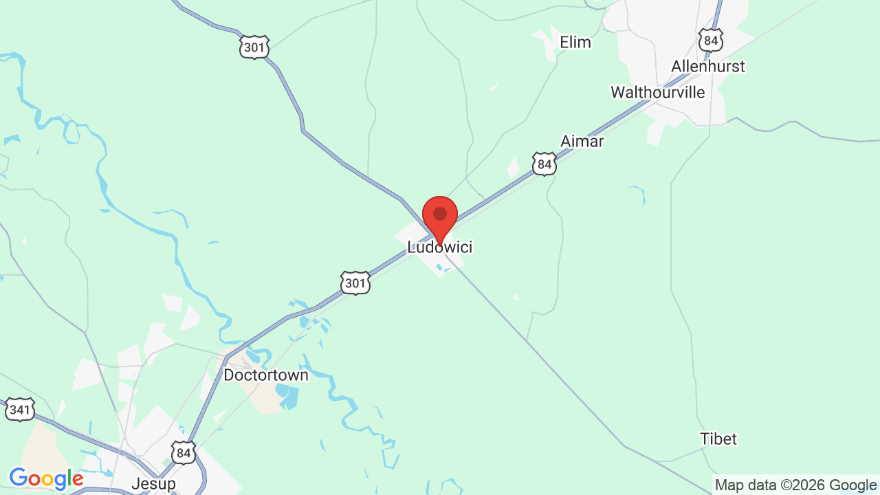 Map of Ludowici, GA — J&J Septic Waste Services LLC service area